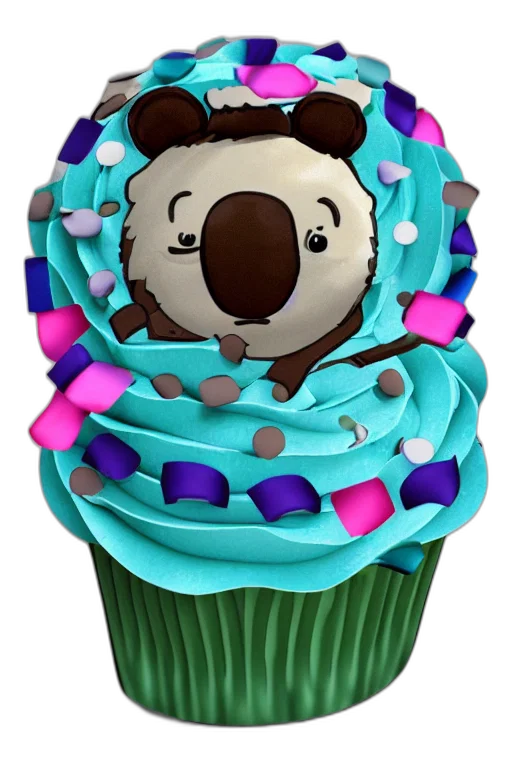 3d render, cupcake, koala, happy transparent PNG cut-out