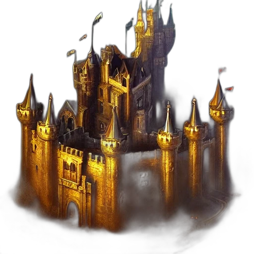 crown, concept art, fantasy art, pixel art, photorealistic, fog, city street, castle transparent PNG cut-out