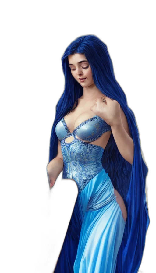 dress, hair, fantasy art, concept art, comic book art, photorealistic, underwater, blue transparent PNG cut-out