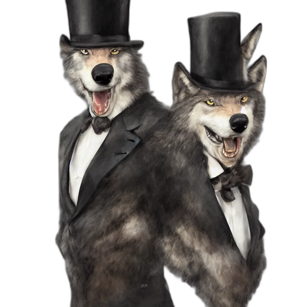 animal, hat, concept art, 3d render, photorealistic, fantasy art, fursona, wolf transparent PNG cut-out