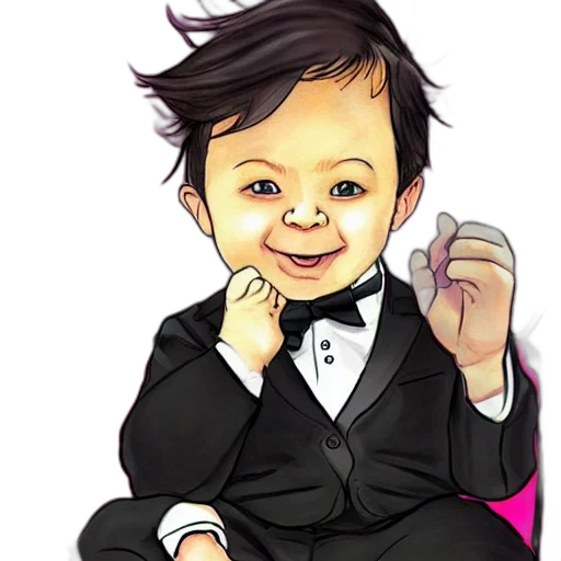 cartoon, concept art, photorealistic, anime, portrait, smug, baby, tuxedo transparent PNG cut-out