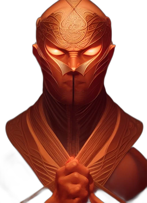 mask, face, concept art, comic book art, fantasy art, 3d render, golden, red transparent PNG cut-out