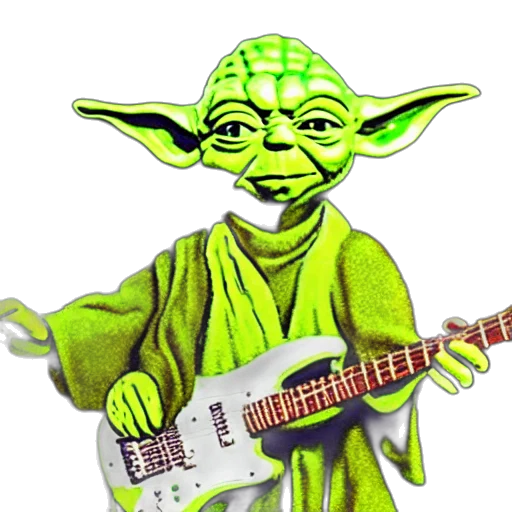 concept art, 3d render, photorealistic, cartoon, yoda, playin, electric, guitar transparent PNG cut-out