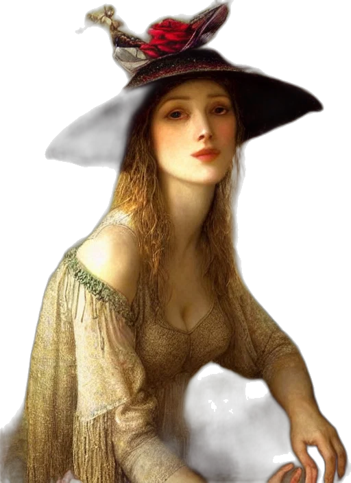 hat, dress, jewelry, face, photorealistic, oil painting, fantasy art, concept art transparent PNG cut-out