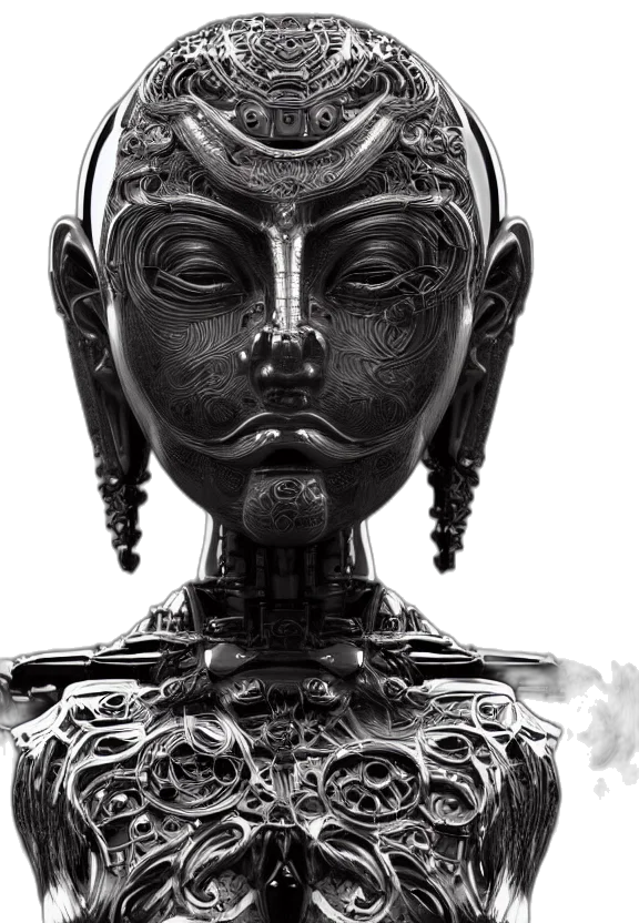 robot, mask, face, jewelry, concept art, photorealistic, 3d render, fantasy art transparent PNG cut-out