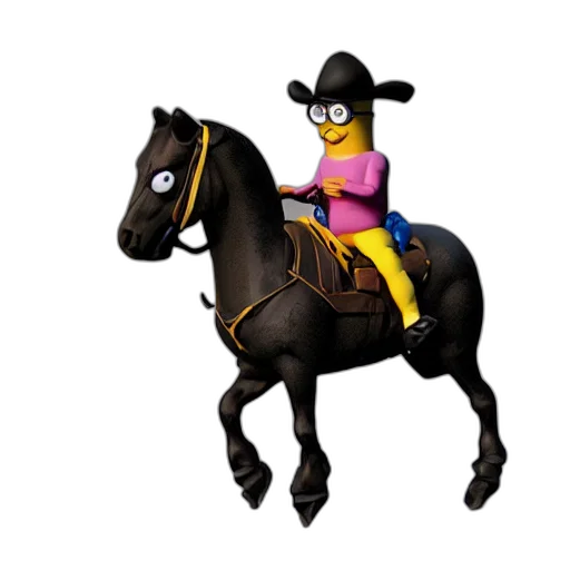 hat, animal, concept art, pixel art, 3d render, cartoon, minion, riding transparent PNG cut-out