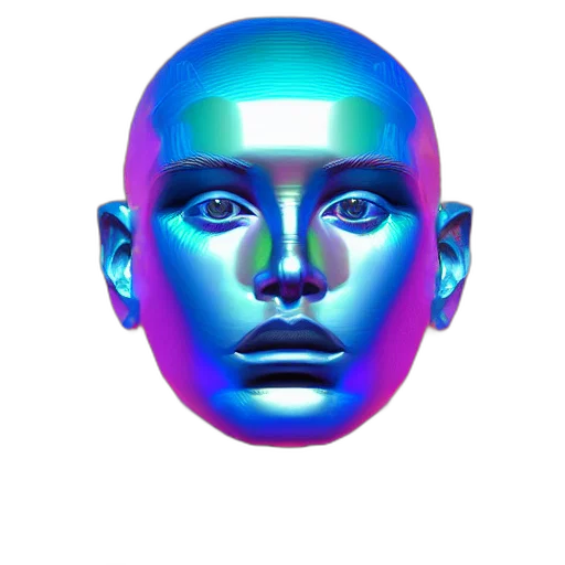 face, mask, robot, creature, vaporwave, cyberpunk, 3d render, concept art transparent PNG cut-out