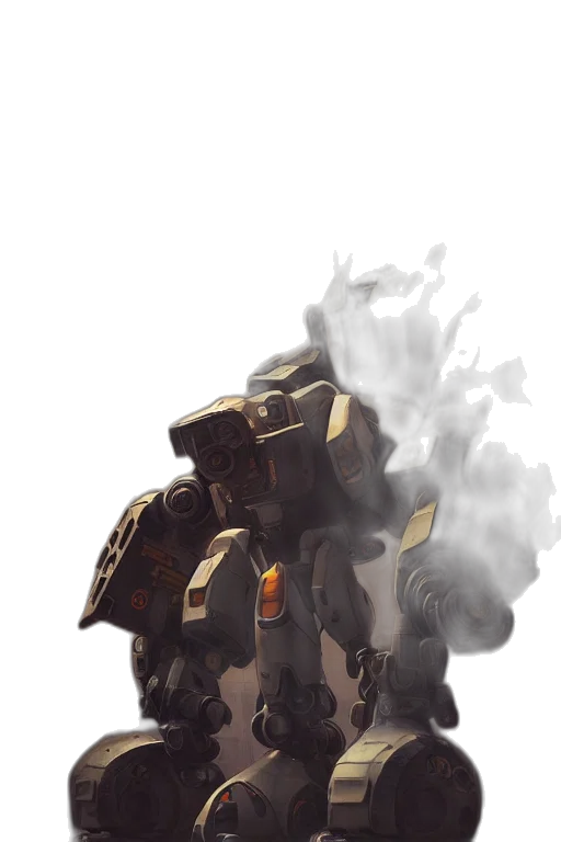 robot, weapon, mask, face, concept art, fantasy art, 3d render, pixel art transparent PNG cut-out