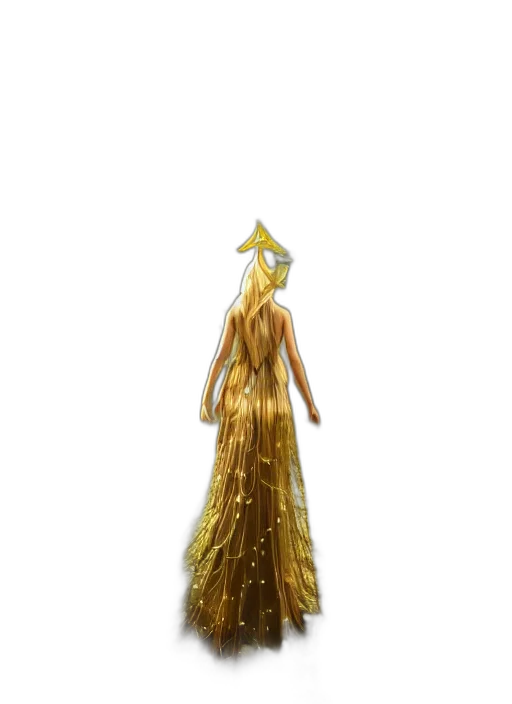 dress, hair, crown, staff, 3d render, concept art, fantasy art, photorealistic transparent PNG cut-out
