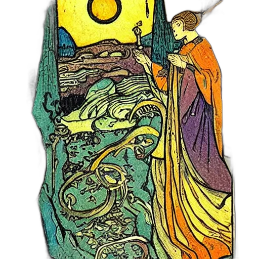 dress, staff, jewelry, mask, fantasy art, concept art, watercolor, comic book art transparent PNG cut-out