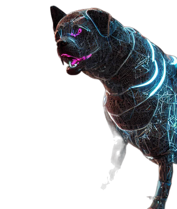 animal, creature, staff, 3d render, concept art, cyberpunk, pixel art, neon lights transparent PNG cut-out