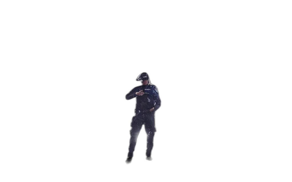staff, robot, weapon, jacket, pixel art, concept art, 3d render, cyberpunk transparent PNG cut-out