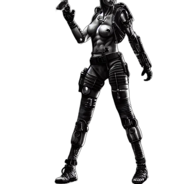 robot, weapon, staff, concept art, cyberpunk, 3d render, comic book art, monochrome transparent PNG cut-out