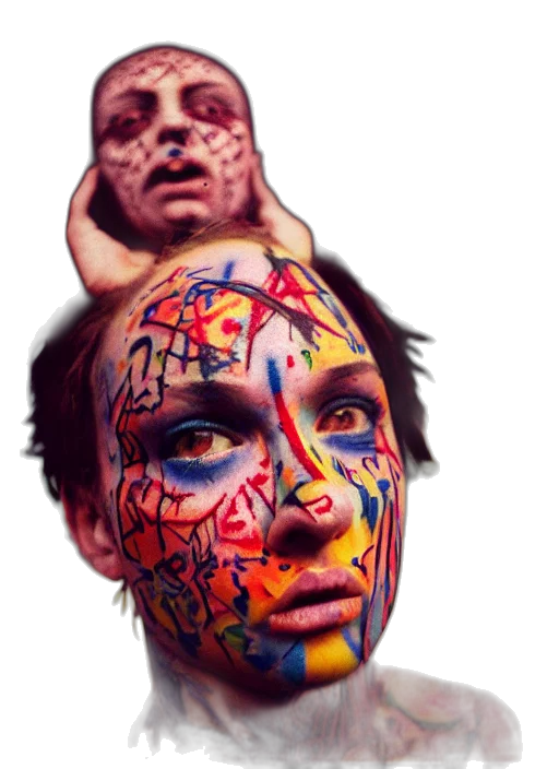 face, mask, creature, umbrella, photorealistic, concept art, cyberpunk, comic book art transparent PNG cut-out
