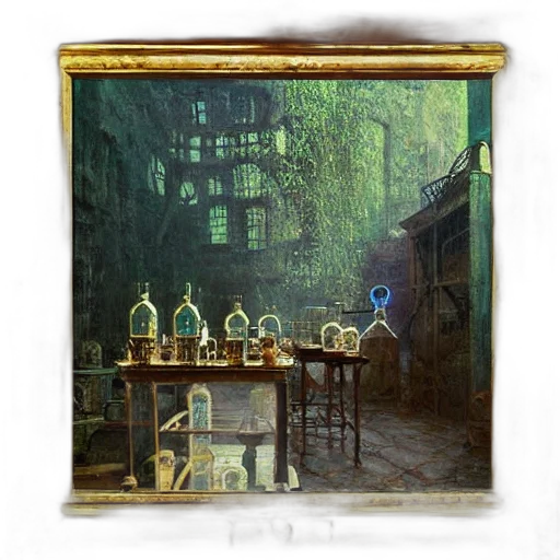 furniture, jewelry, bottle, concept art, fantasy art, oil painting, photorealistic, forest transparent PNG cut-out
