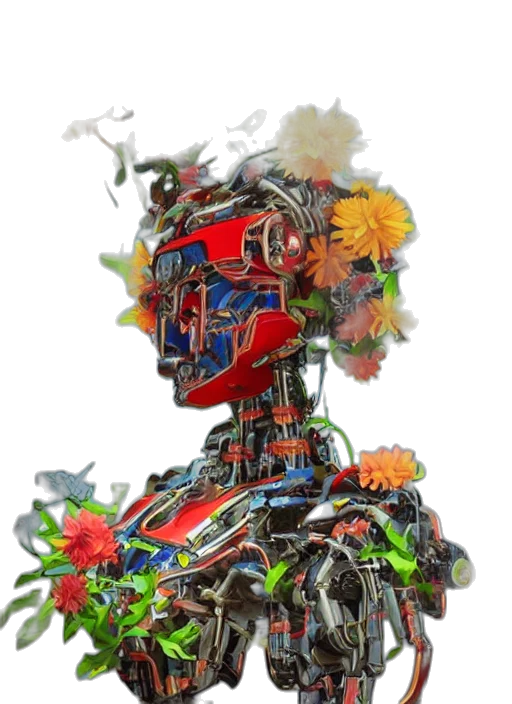 robot, mask, face, crown, concept art, cyberpunk, 3d render, photorealistic transparent PNG cut-out