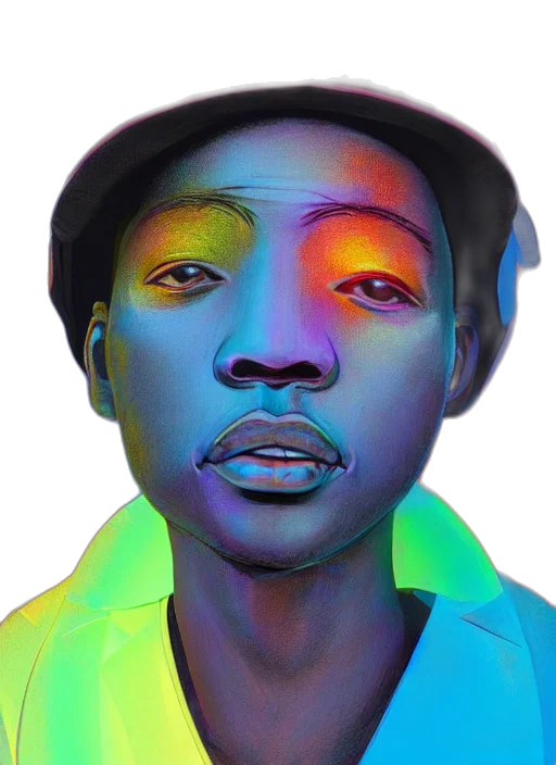 face, hat, photorealistic, watercolor, cartoon, concept art, neon, blue transparent PNG cut-out