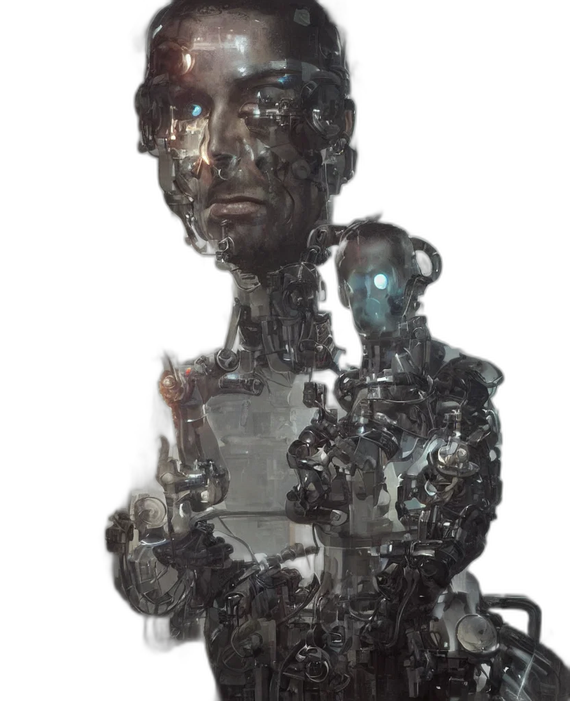 robot, face, staff, cyberpunk transparent PNG cut-out