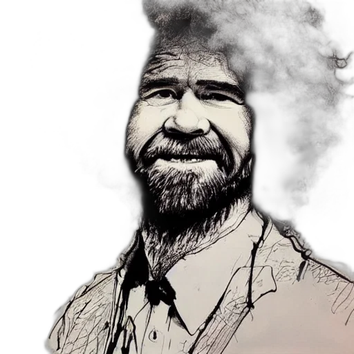 face, staff, photorealistic, concept art, pencil sketch, comic book art, bob, ross transparent PNG cut-out