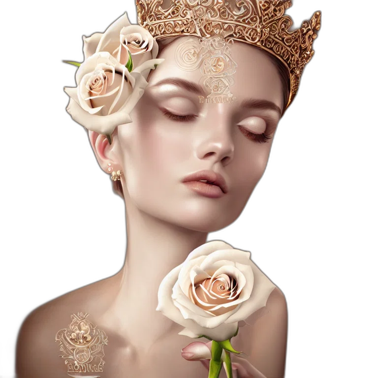 crown, jewelry, face, flower, photorealistic, fantasy art, concept art, oil painting transparent PNG cut-out