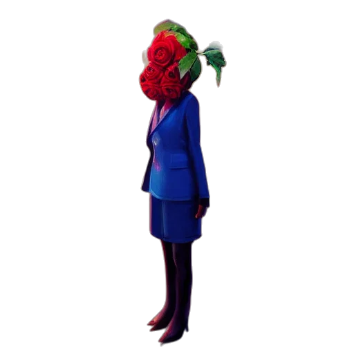 staff, hat, jacket, flower, concept art, 3d render, pixel art, vaporwave transparent PNG cut-out