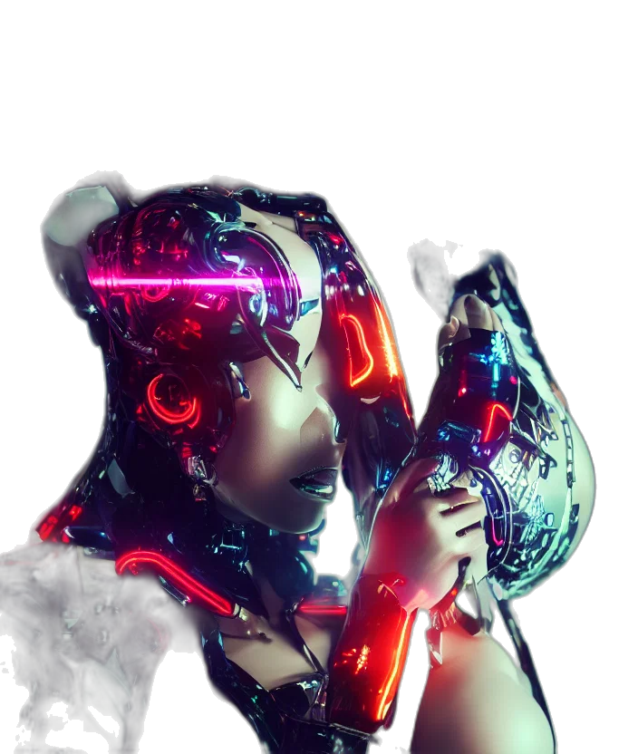 robot, mask, face, jewelry, cyberpunk, vaporwave, 3d render, concept art transparent PNG cut-out