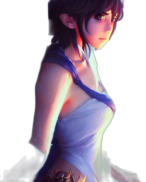 dress, staff, face, concept art, fantasy art, anime, watercolor, neon lights transparent PNG cut-out