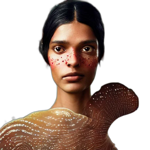 face, jewelry, mask, hair, photorealistic, concept art, 3d render, fantasy art transparent PNG cut-out