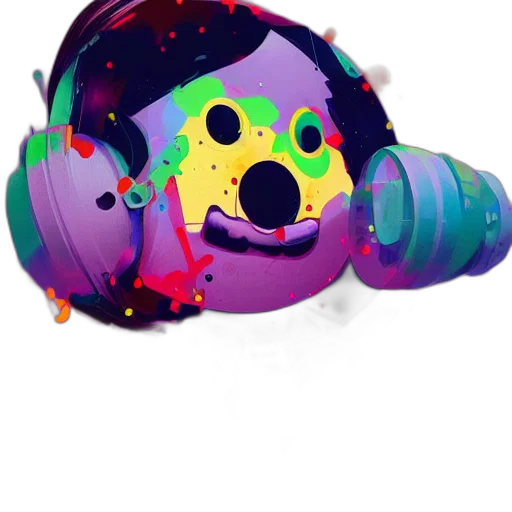 mask, creature, staff, robot, concept art, vaporwave, 3d render, cartoon transparent PNG cut-out