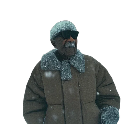 jacket, face, staff, hat, 3d render, concept art, photorealistic, snow transparent PNG cut-out