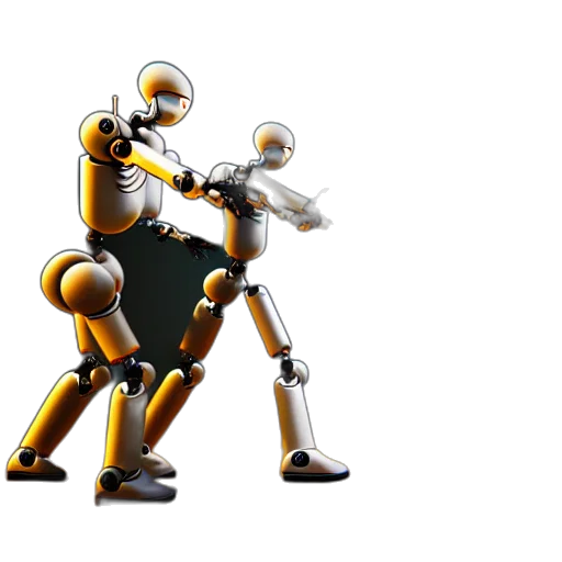 robot, 3d render, concept art, cyberpunk, pixel art, outer space, golden, two transparent PNG cut-out