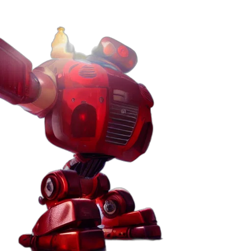 robot, weapon, staff, 3d render, concept art, red, giant, human transparent PNG cut-out