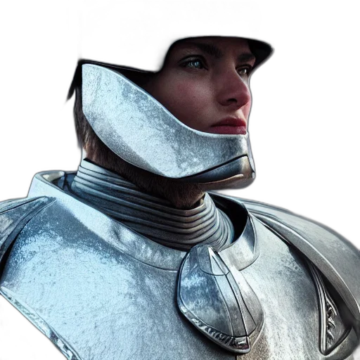 robot, sword, face, hat, concept art, 3d render, photorealistic, fantasy art transparent PNG cut-out