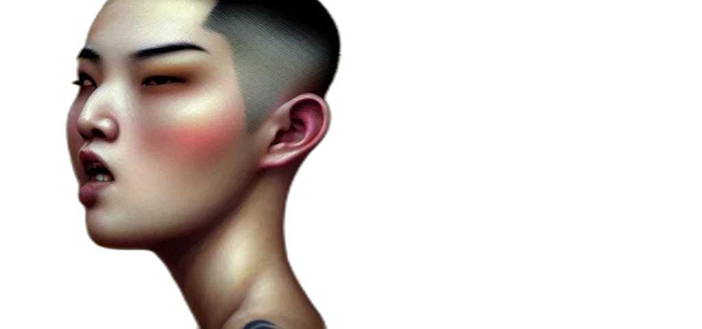 face, hair, mask, photorealistic, 3d render, cyberpunk, concept art, buzz transparent PNG cut-out