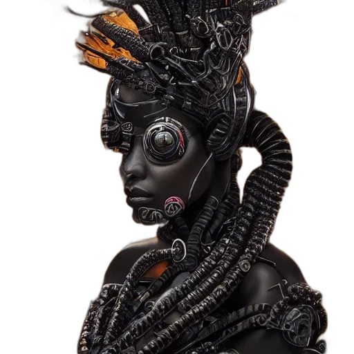 robot, crown, jewelry, mask, cyberpunk, concept art, fantasy art, 3d render transparent PNG cut-out