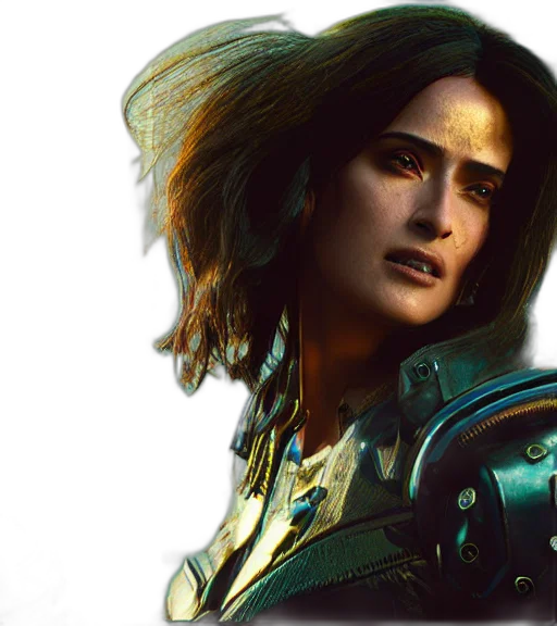 cyberpunk, concept art, photorealistic, charismatic, rugged, female, battle, salma transparent PNG cut-out