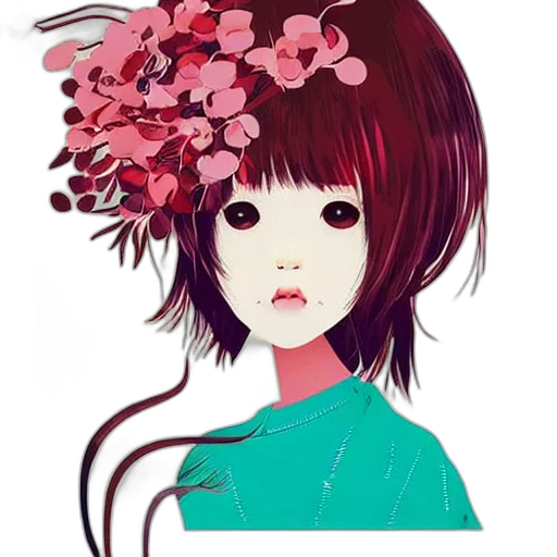 flower, mask, face, dress, anime, photorealistic, fantasy art, watercolor transparent PNG cut-out