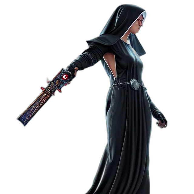 weapon, sword, staff, dress, concept art, 3d render, fantasy art, pixel art transparent PNG cut-out