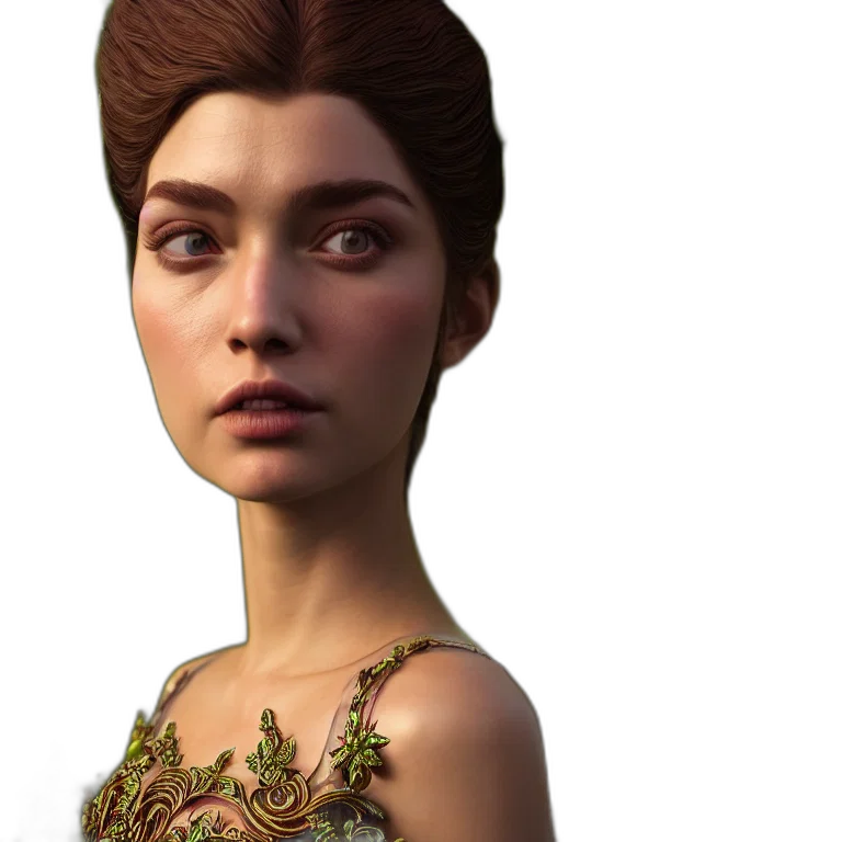 crown, face, dress, jewelry, 3d render, fantasy art, photorealistic, concept art transparent PNG cut-out