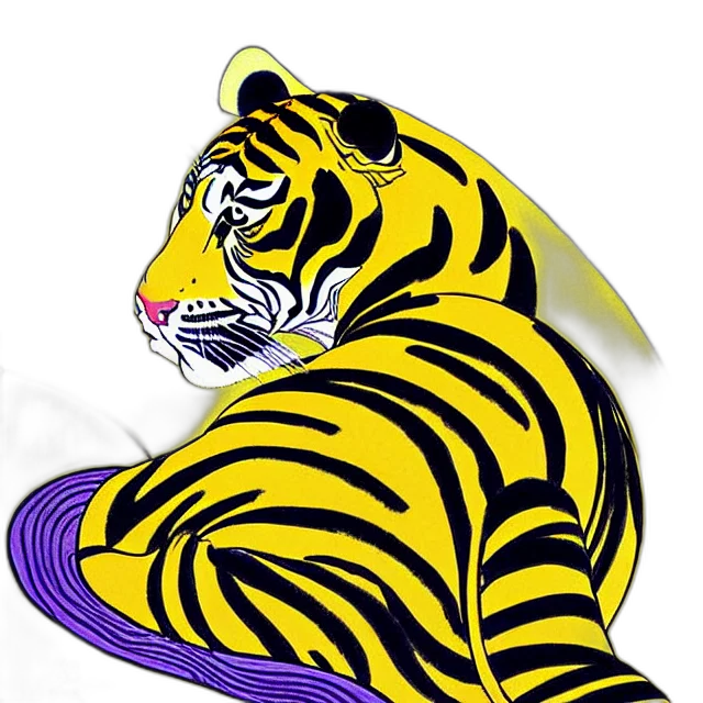hat, 3d render, beautiful, painting, tiger, ukiyo, galactic, yellow transparent PNG cut-out