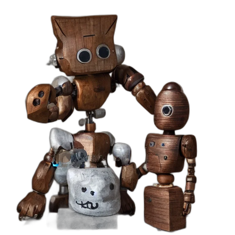 robot, creature, 3d render, concept art, fantasy art, earth tones, realistic, wooden transparent PNG cut-out
