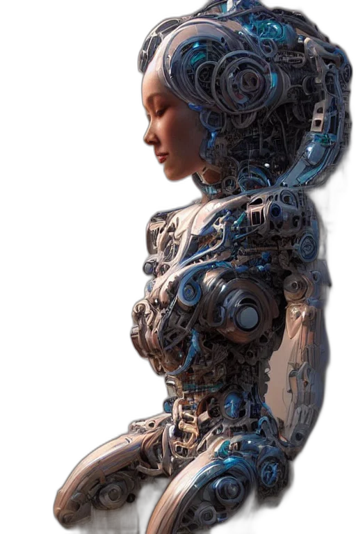 robot, dress, face, jewelry, concept art, cyberpunk, 3d render, fantasy art transparent PNG cut-out