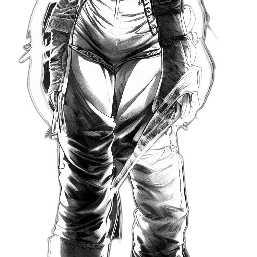 staff, jacket, robot, weapon, concept art, comic book art, cyberpunk, pencil sketch transparent PNG cut-out