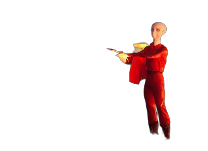 staff, jacket, robot, creature, 3d render, concept art, outer space, fire transparent PNG cut-out