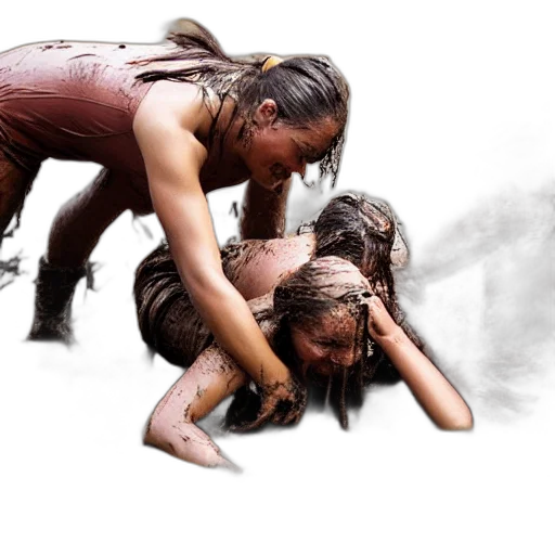 concept art, photorealistic, rain, women, fall, over, mud, wrestling transparent PNG cut-out