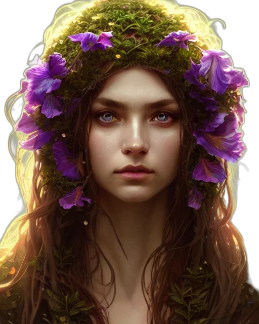 crown, face, flower, jewelry, photorealistic, fantasy art, concept art, oil painting transparent PNG cut-out