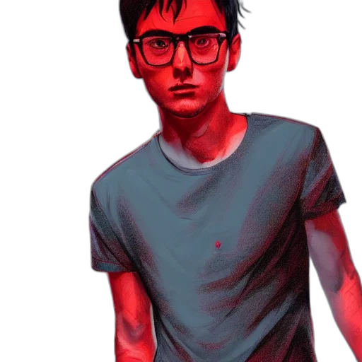 face, comic book art, concept art, cartoon, pixel art, red, neon, dark transparent PNG cut-out