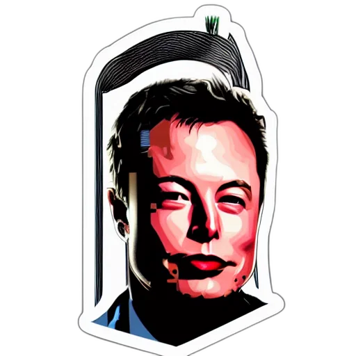 robot, face, cartoon, outer space, head, elon, musk, sticker transparent PNG cut-out