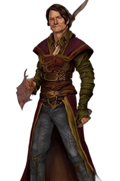 staff, jacket, sword, fantasy art transparent PNG cut-out