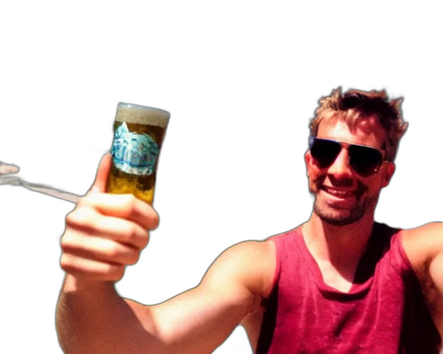 staff, bottle, 3d render, photorealistic, selfie, man, wearing, tank transparent PNG cut-out